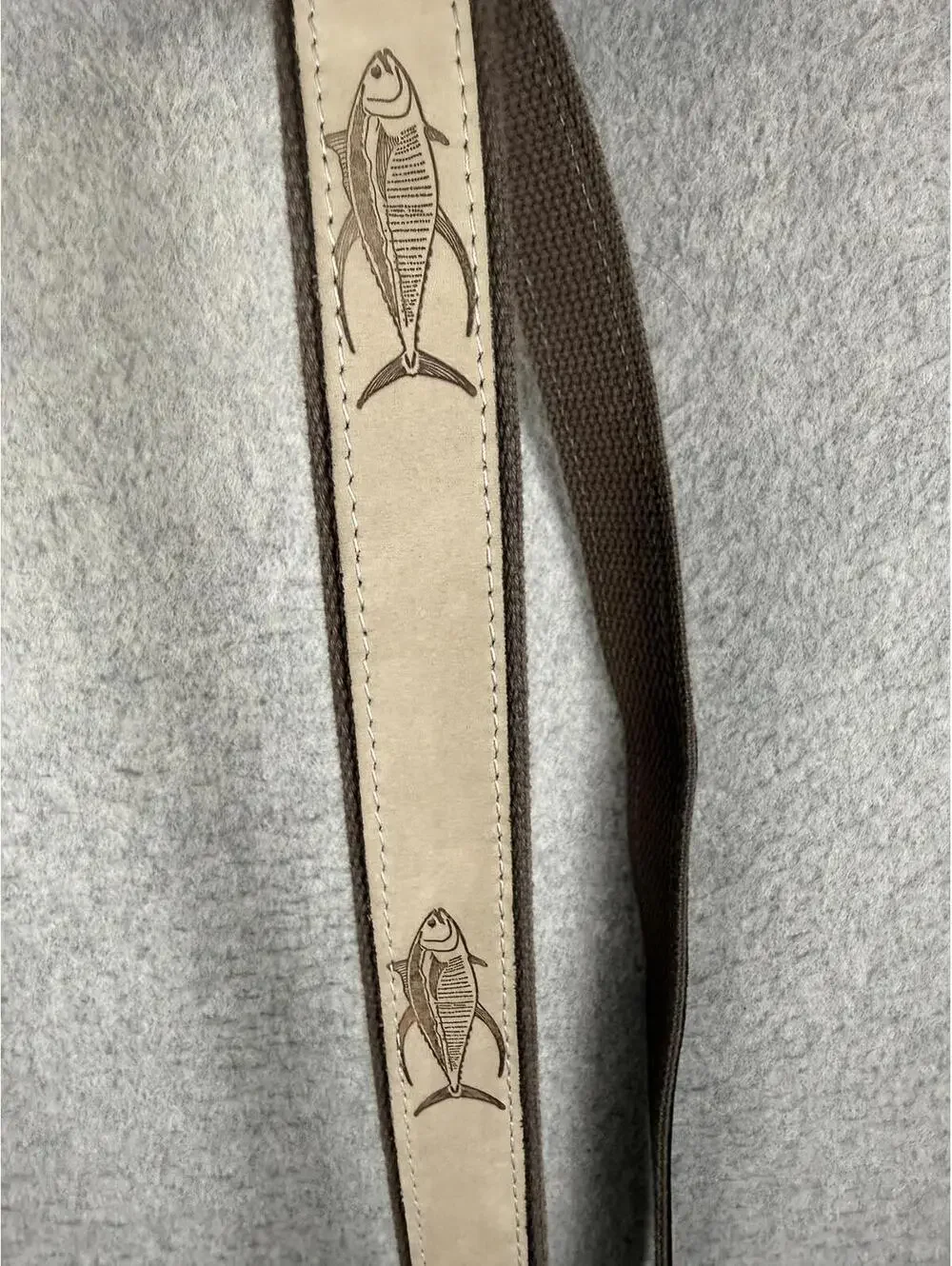 Zep Pro Leather Canvas Belt Embroidery Dolphin Fish Brown Men's 42 Fisherman USA
